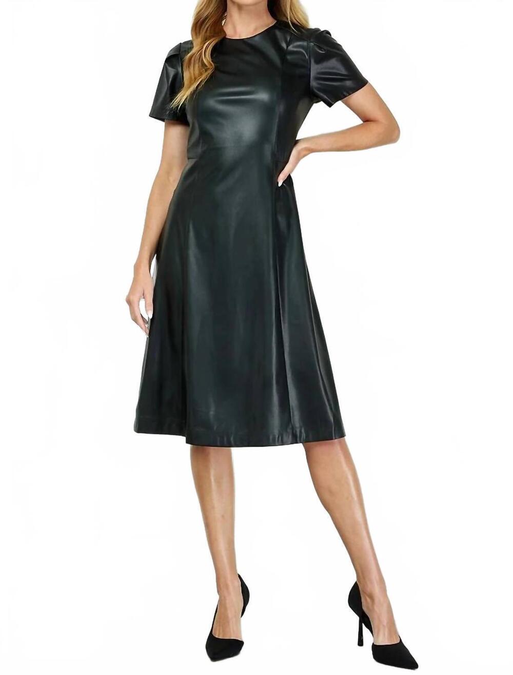 NEW SEE AND BE SEEN leather dress with puff sleeves in black